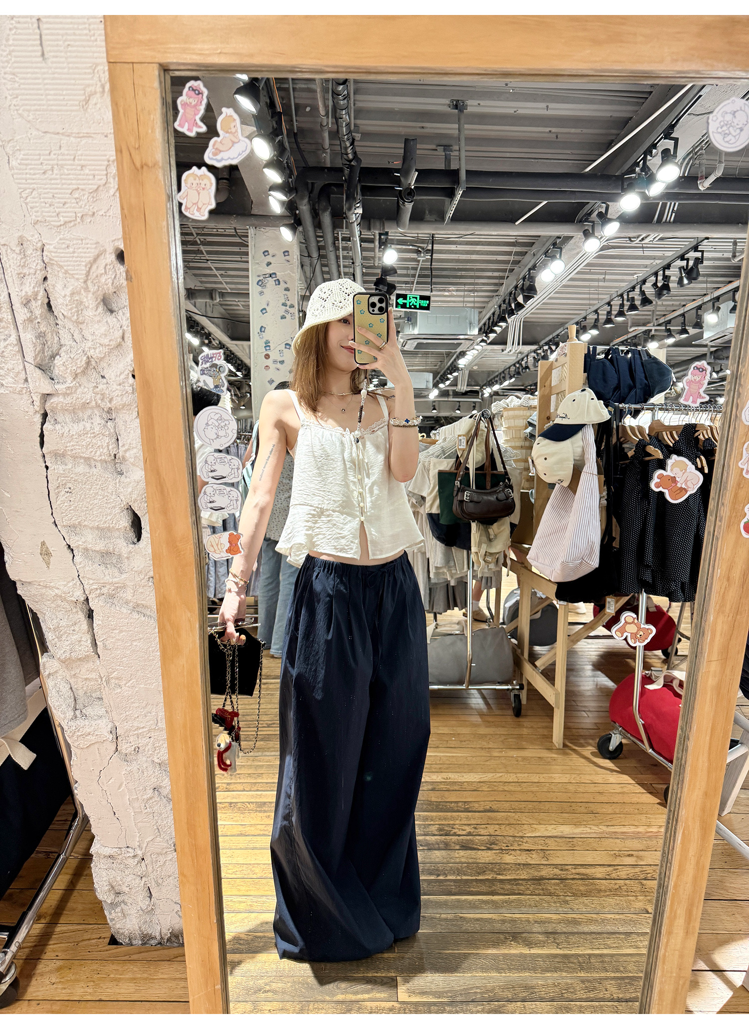 LelyMooch ユニセックス ドローストリング ワイドパンツ  LEM196