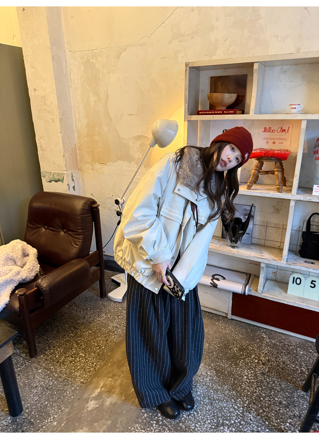 LelyMooch 取り外し襟付き 中綿ショートアウター  LEM305