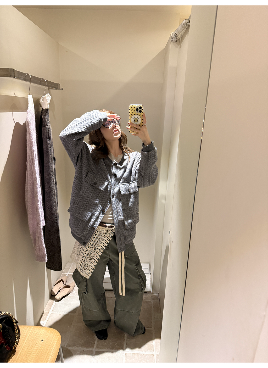 LelyMooch ヴィンテージ絞り編みニットジャケット　LEM263