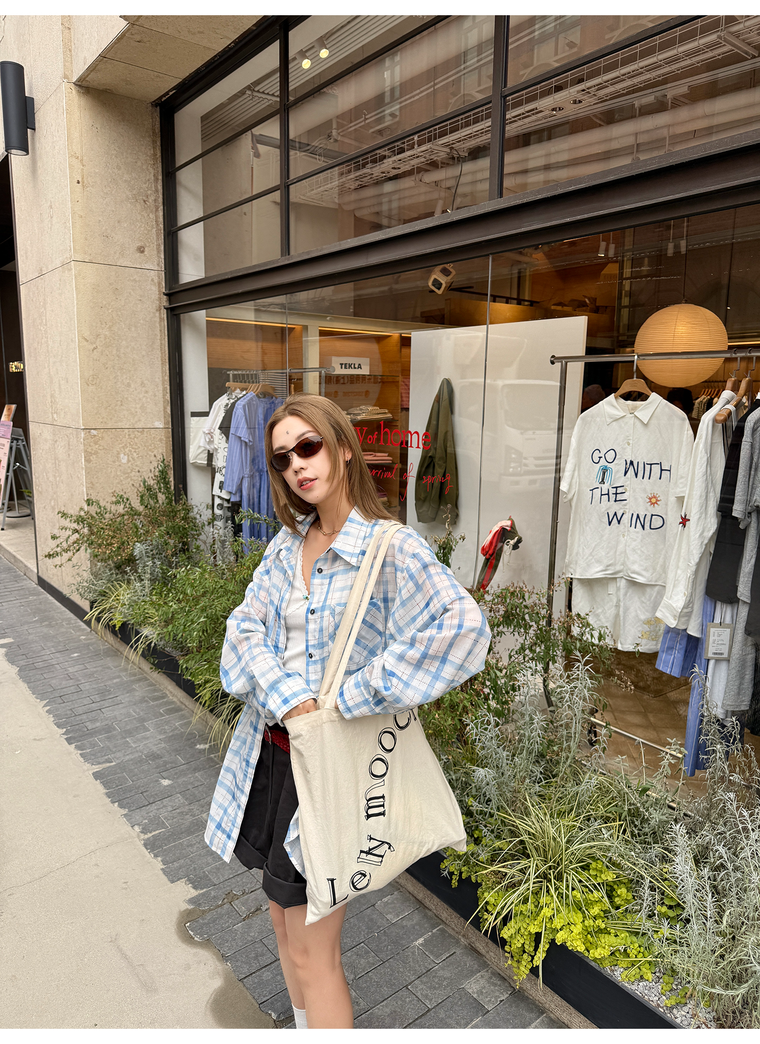 LelyMooch  爽やかチェック リラックス長袖UVシャツ  LEM155