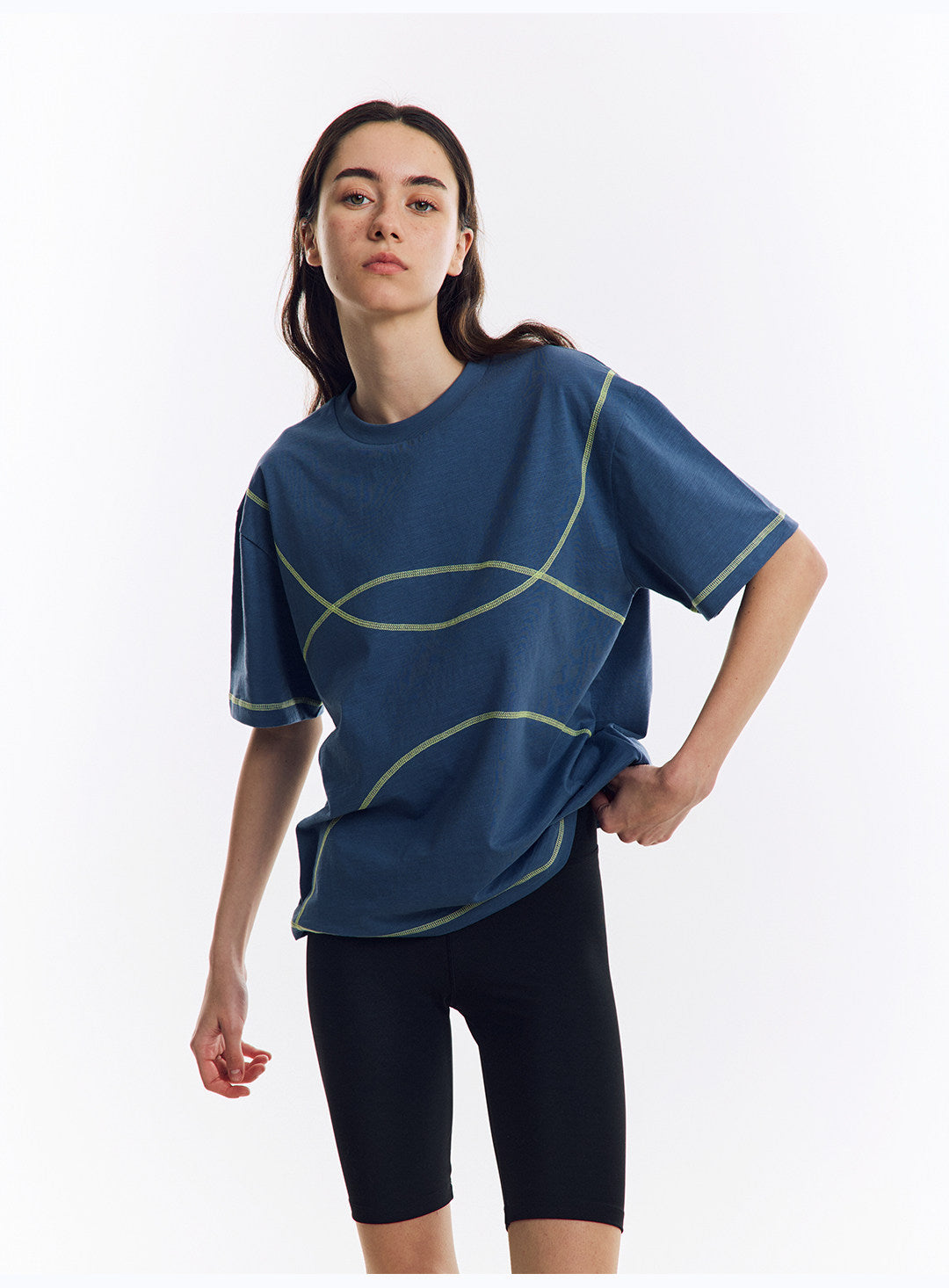 配色ライン半袖Tシャツ  LOM078