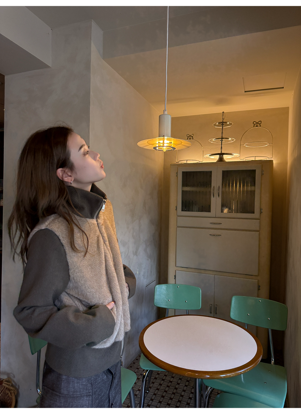 LelyMooch フェイクファー切り替え立ち襟コート  LEM252