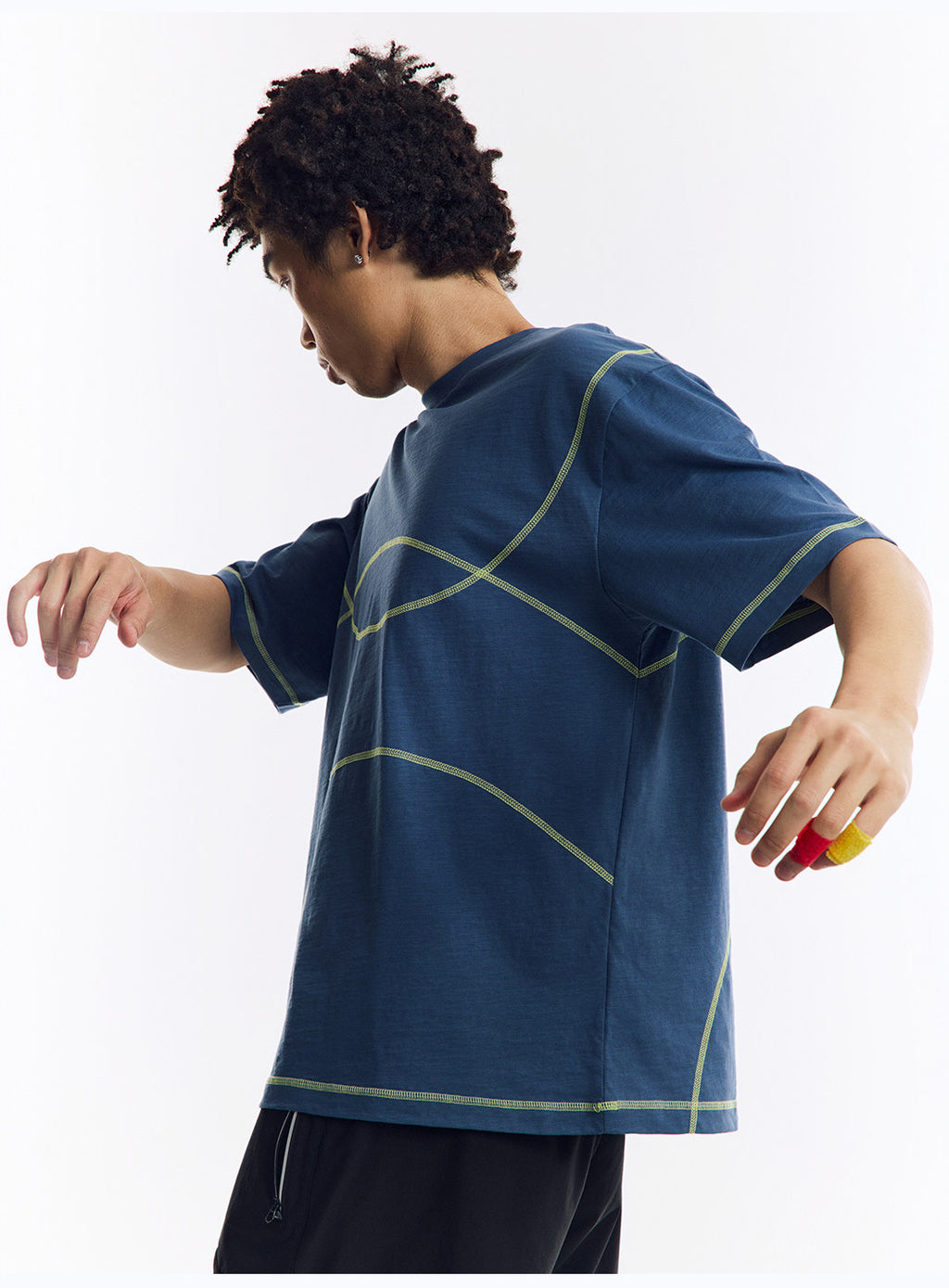 配色ライン半袖Tシャツ  LOM078