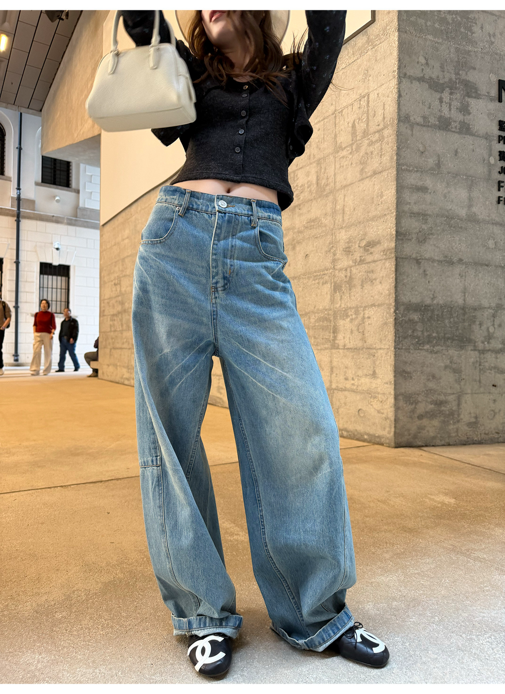 LelyMooch 春夏ムード漂う ひび割れ加工 カーブデニム  LEM316