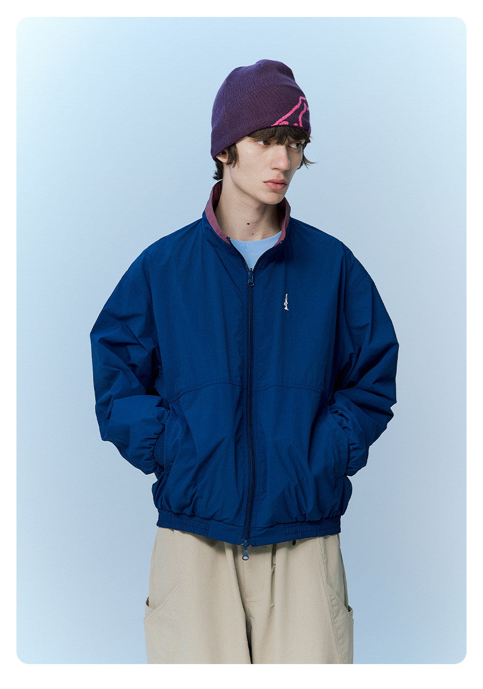 防風×配色リバーシブル仕様 立ち襟スポーツジャケット  LOM032