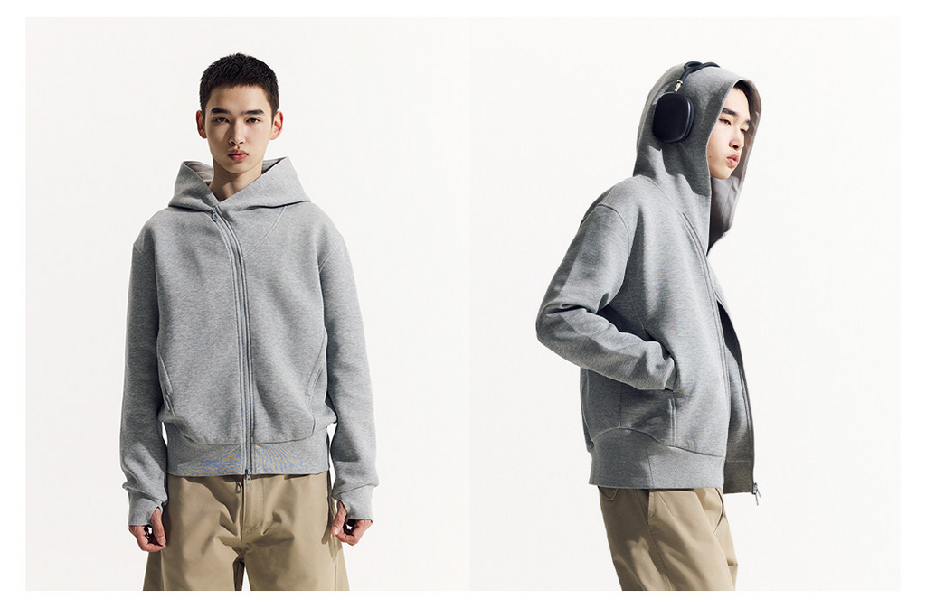 斜めジップ ダンボール素材 パーカー  LOM048