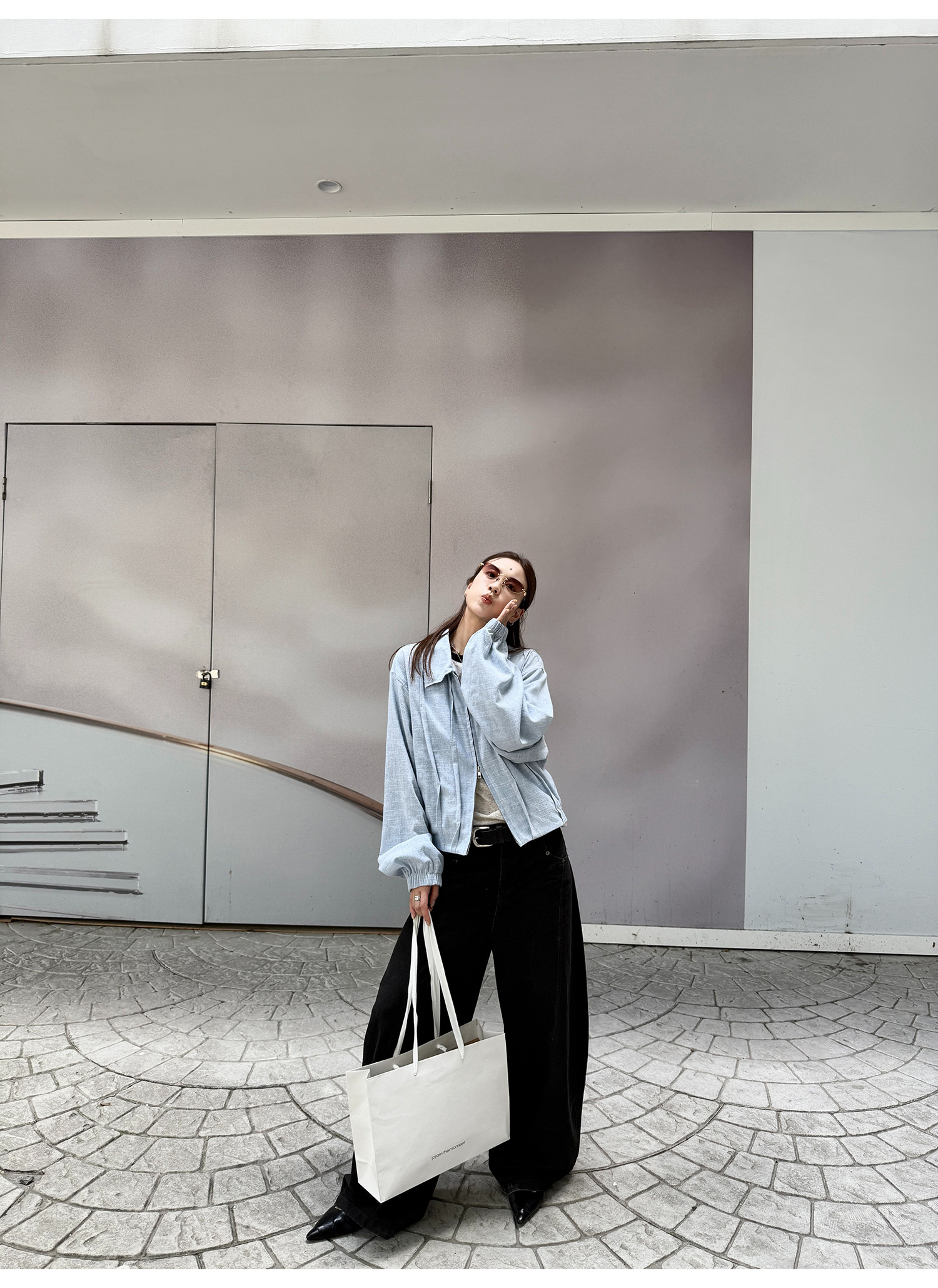 LelyMooch 古着風ブラックスタッズワイドパンツ  LEM215