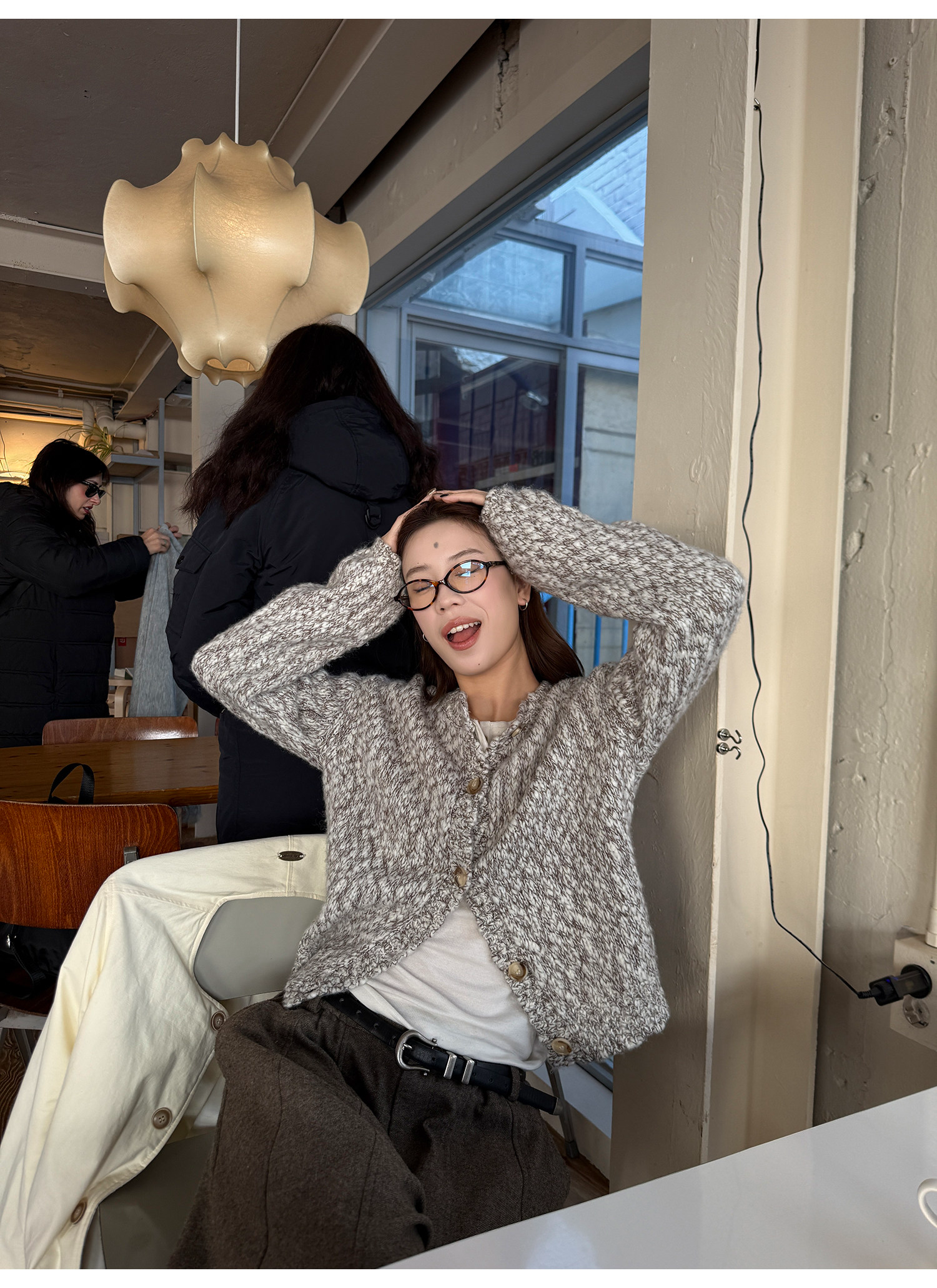 LelyMooch ウール混 ミックス編み ゆるニットカーデ  LEM313