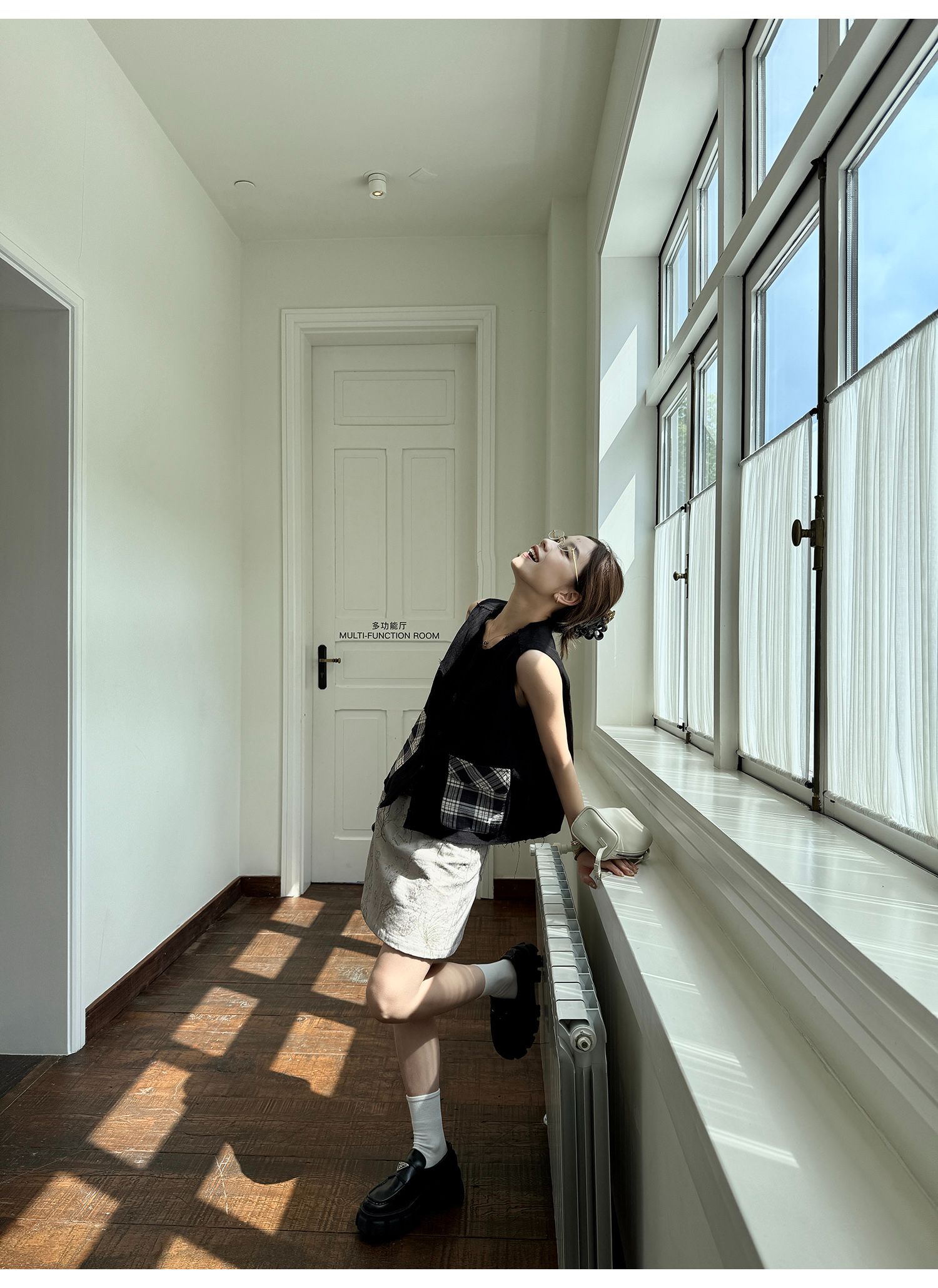 LelyMooch 配色チェック柄ノースリーブベスト  LEM218