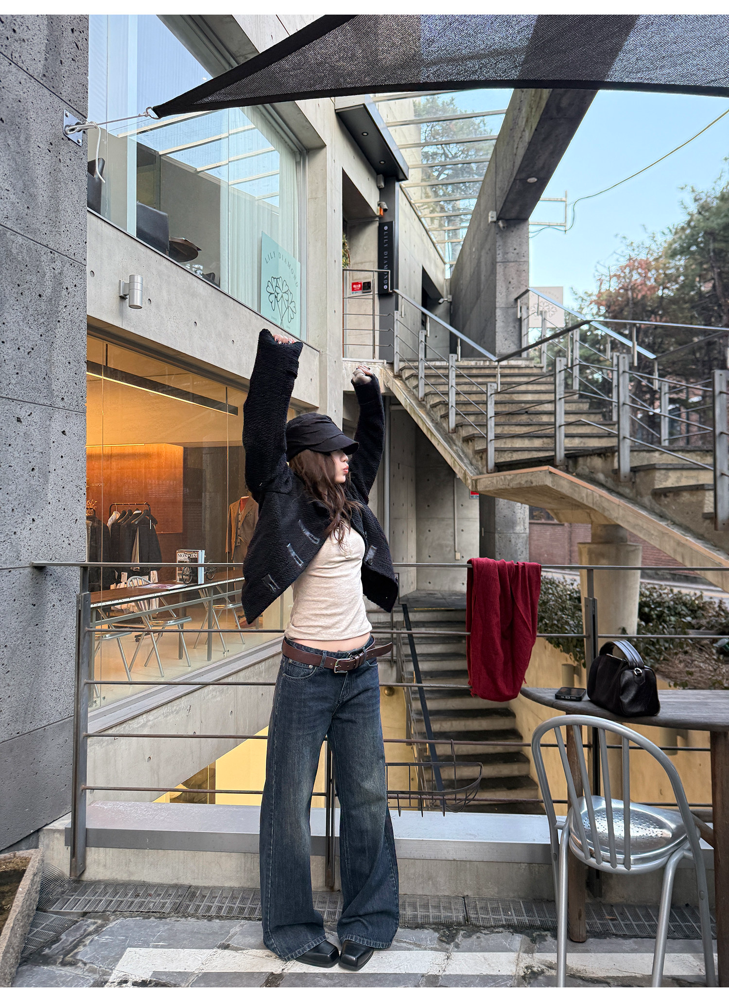 LelyMooch 色落ち加工 ストレートデニムパンツ　LEM304