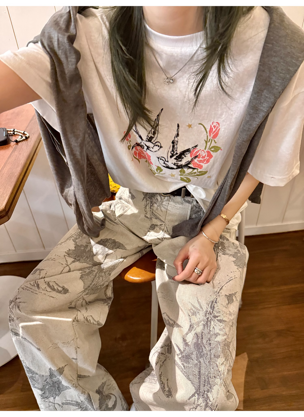 LelyMooch  プリント半袖Tシャツ ラウンドネック  LEM110