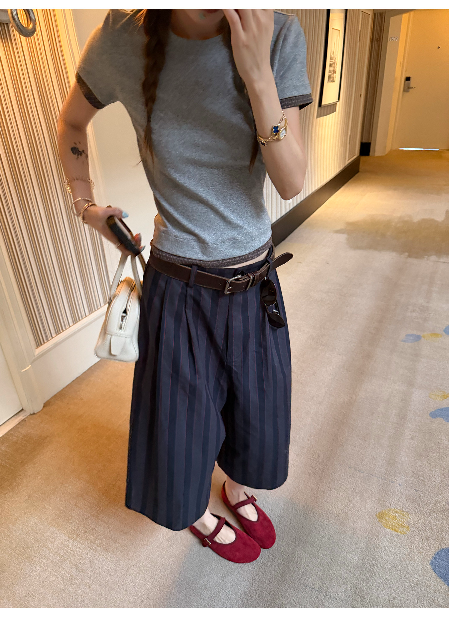 LelyMooch レトロシックなストライプバミューダパンツ  LEM347