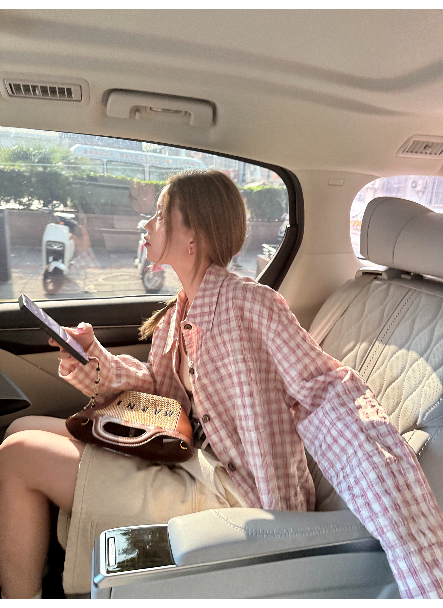 LelyMooch ピンクチェック リネン風　シャツジャケット  LEM119