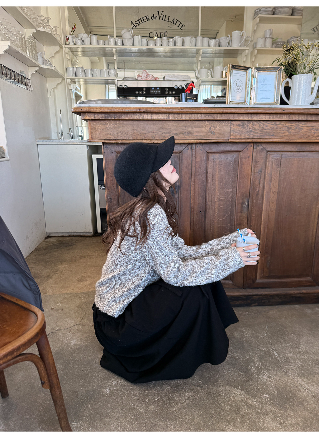 LelyMooch ウール混 ミックス編み ゆるニットカーデ  LEM313