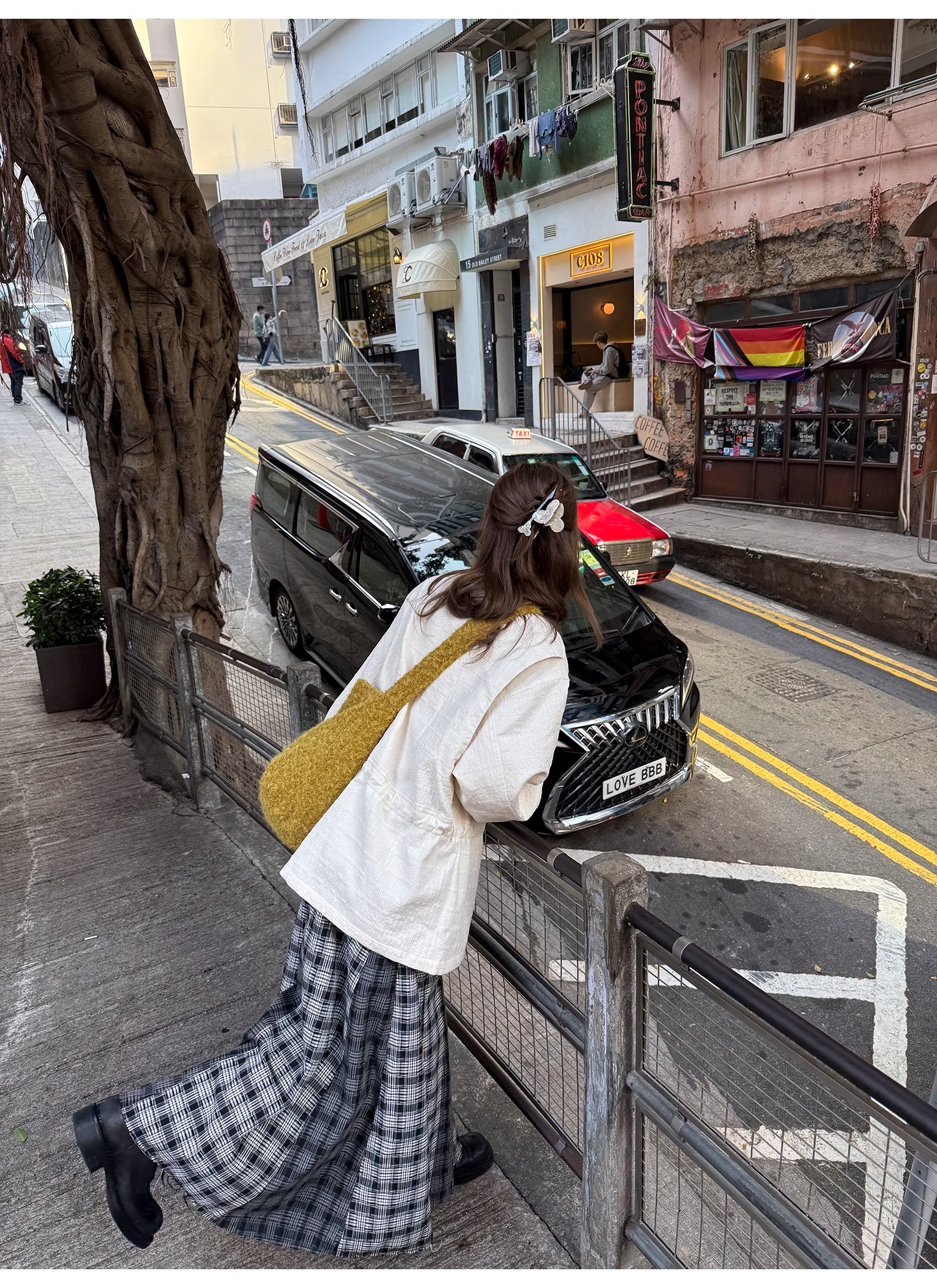 LelyMooch Checkered Trench Coat Midi Length LEM077