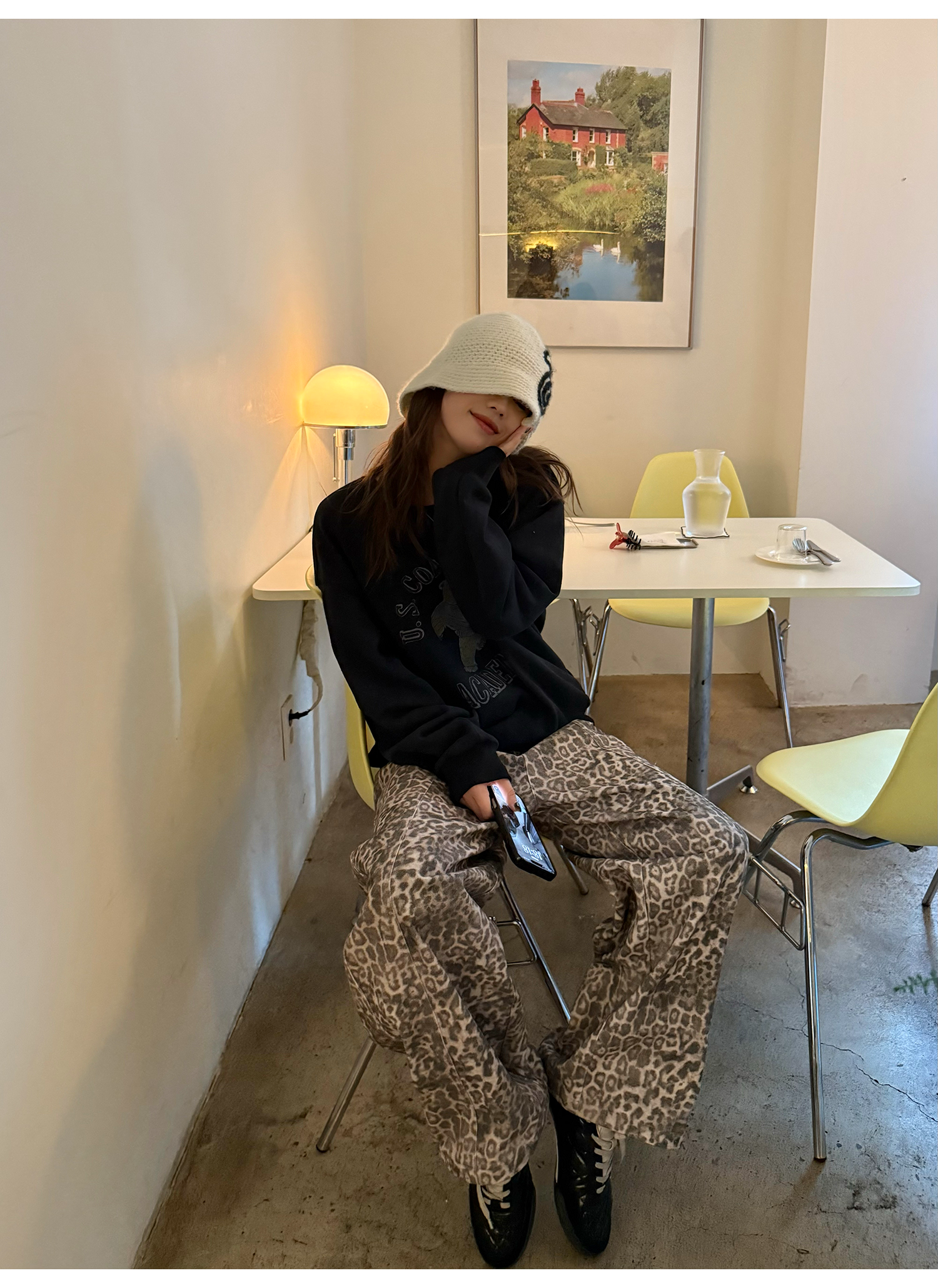 LelyMooch レオパード柄 ストレートワイドパンツ  LEM226