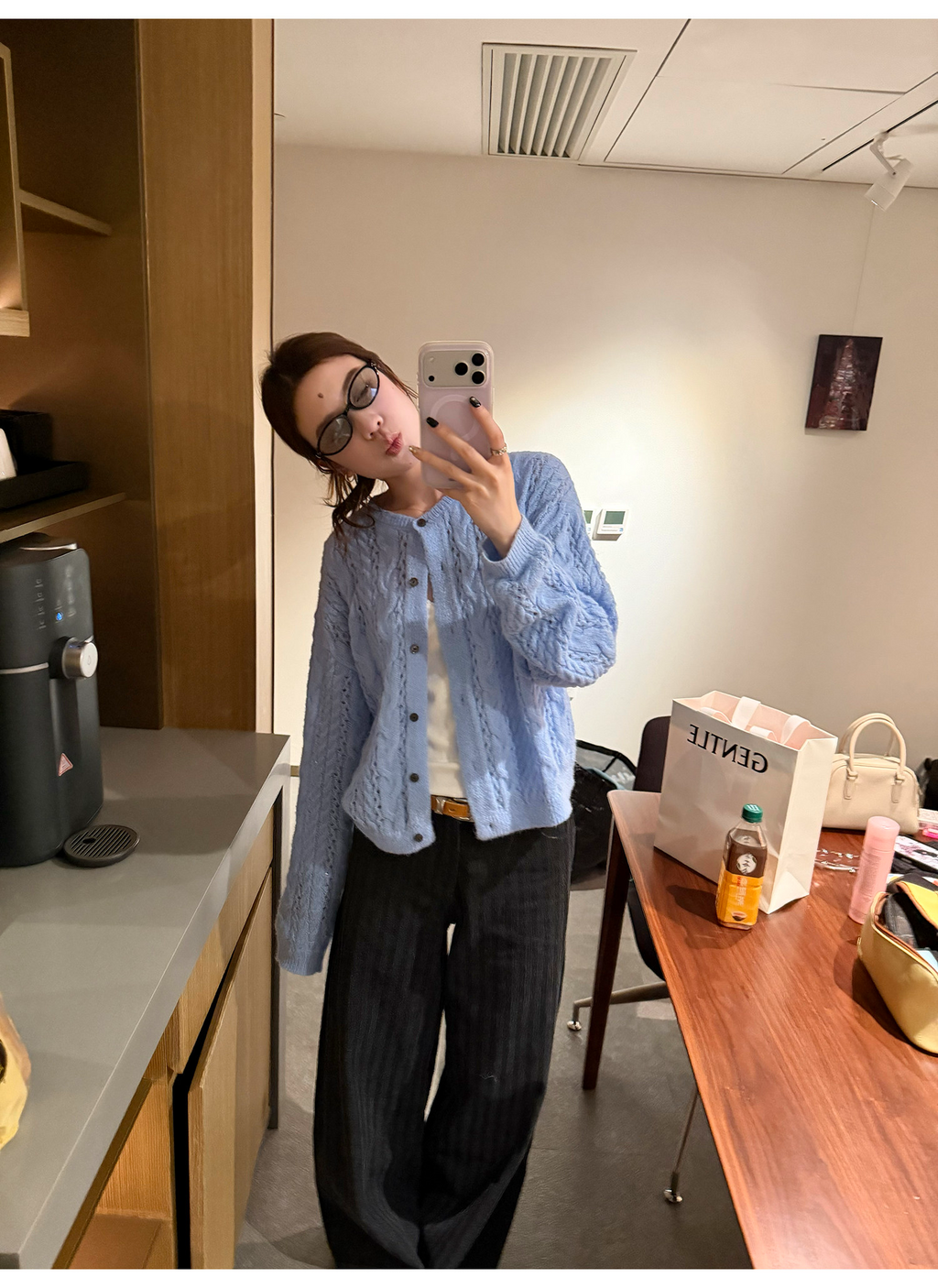 LelyMooch 黒グレー縞柄 すっきりストレートデニム　LEM319