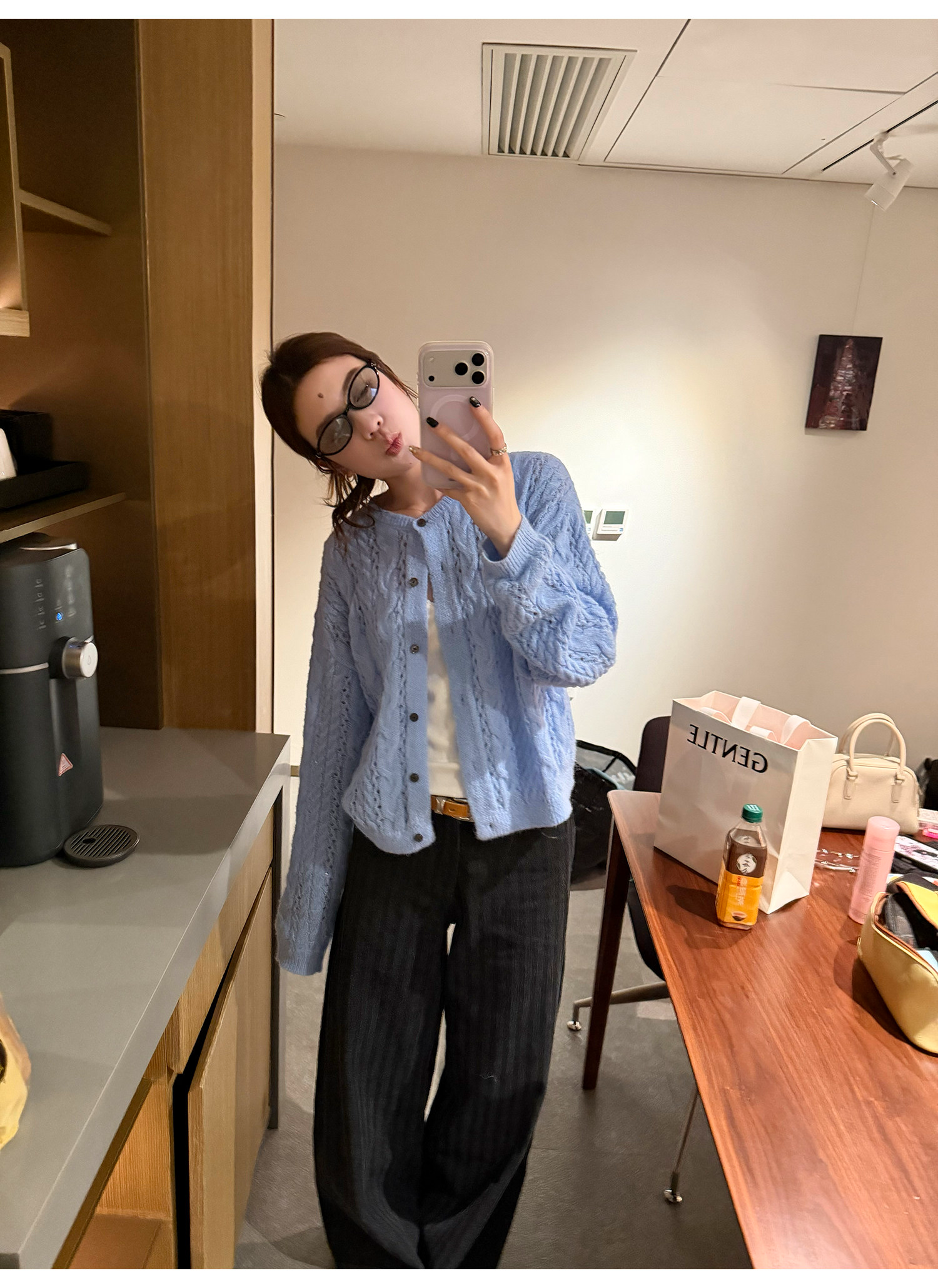 LelyMooch 黒グレー縞柄 すっきりストレートデニム　LEM319