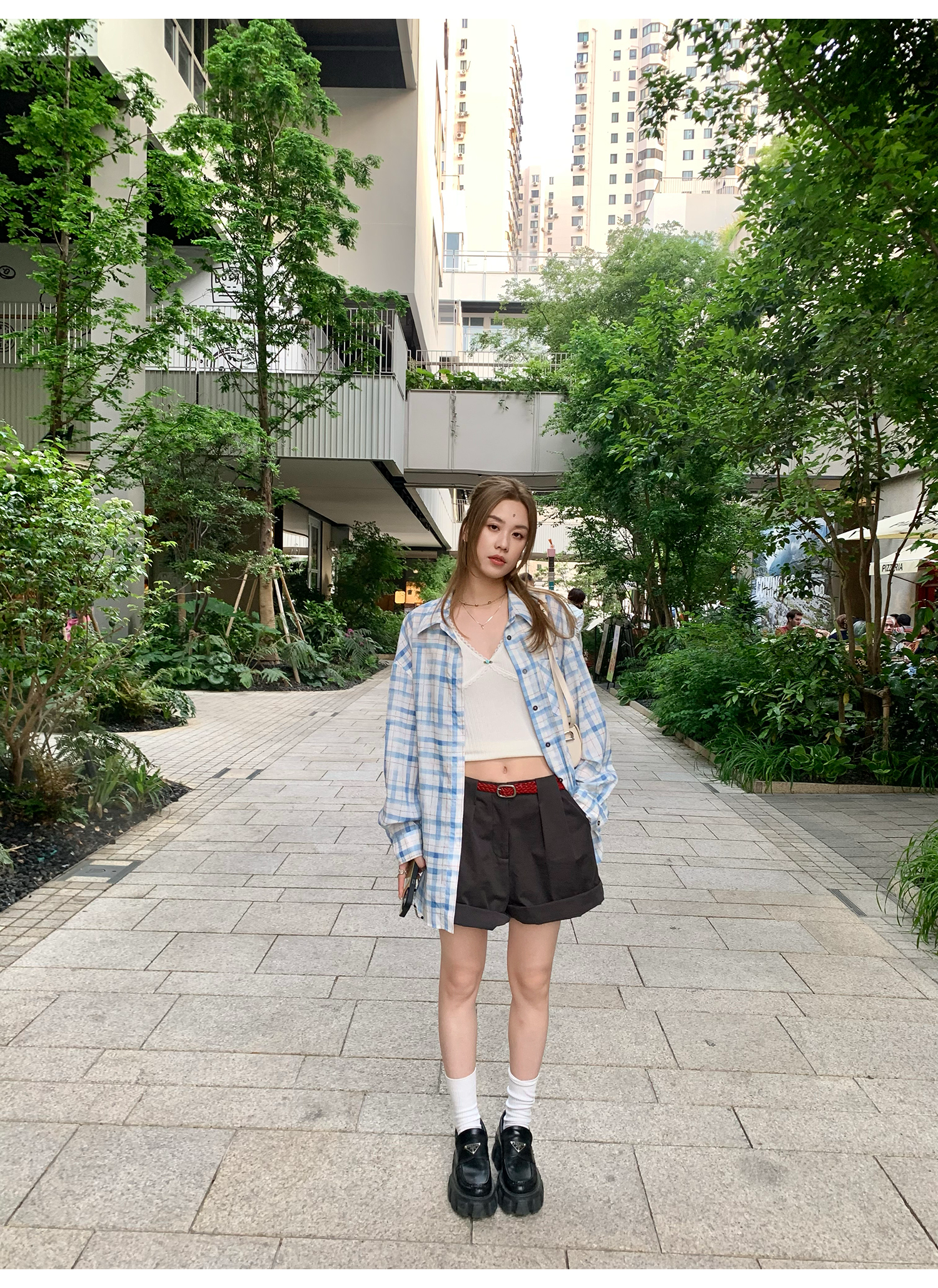 LelyMooch  爽やかチェック リラックス長袖UVシャツ  LEM155