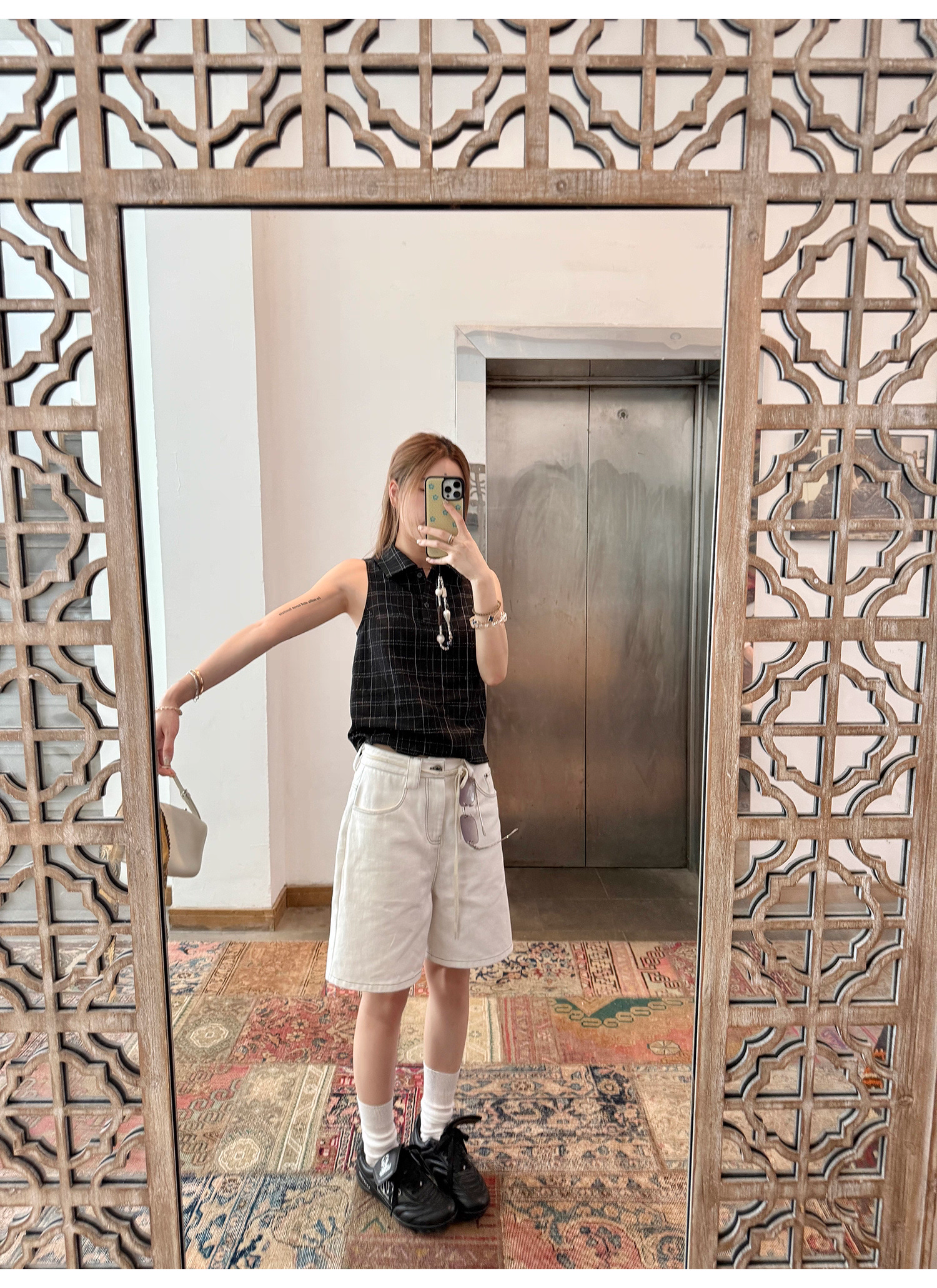 LelyMooch ノースリーブチェック柄ポロシャツ　LEM188