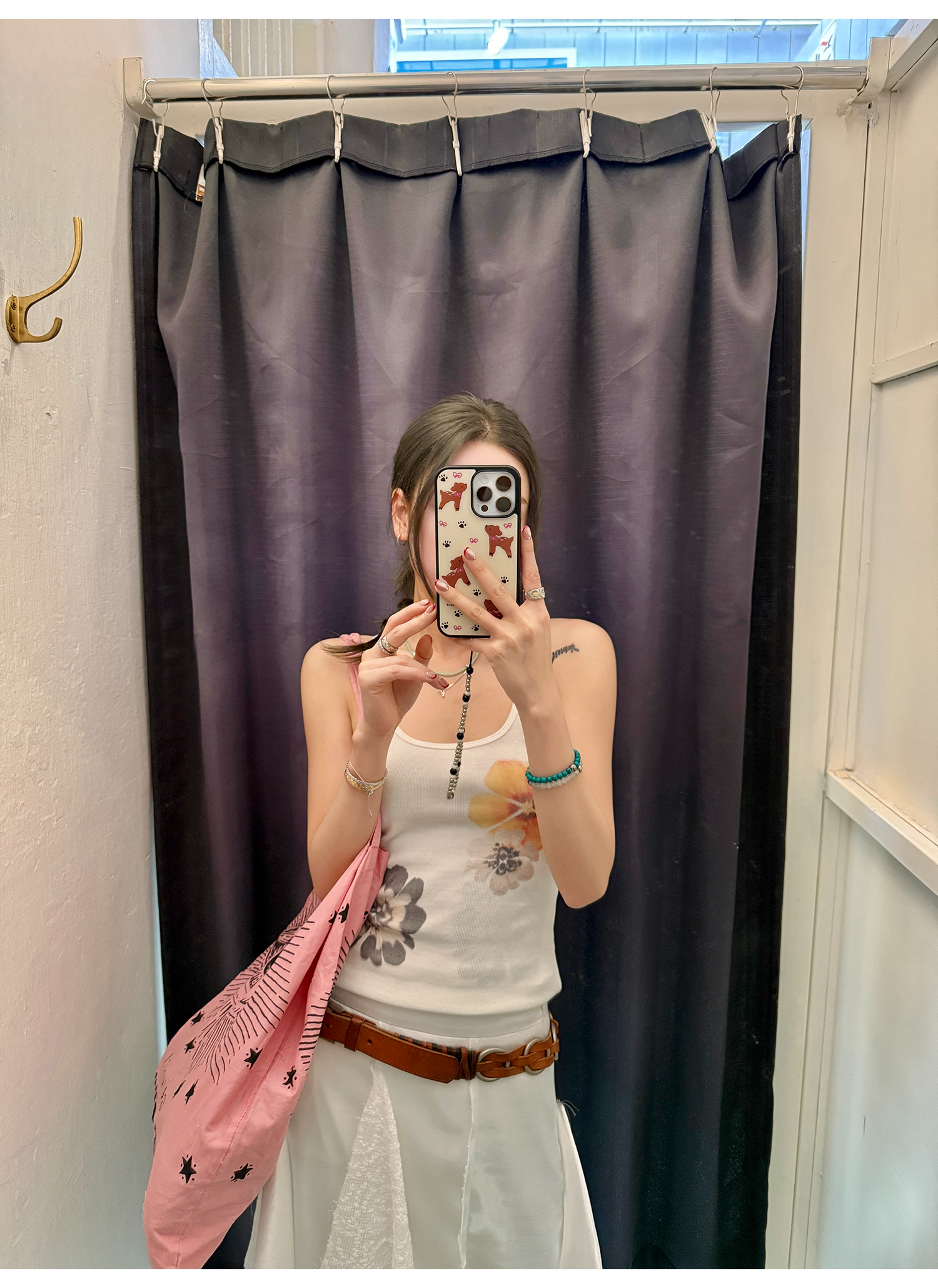 LelyMooch  水彩花柄プリントのリブベスト  LEM095