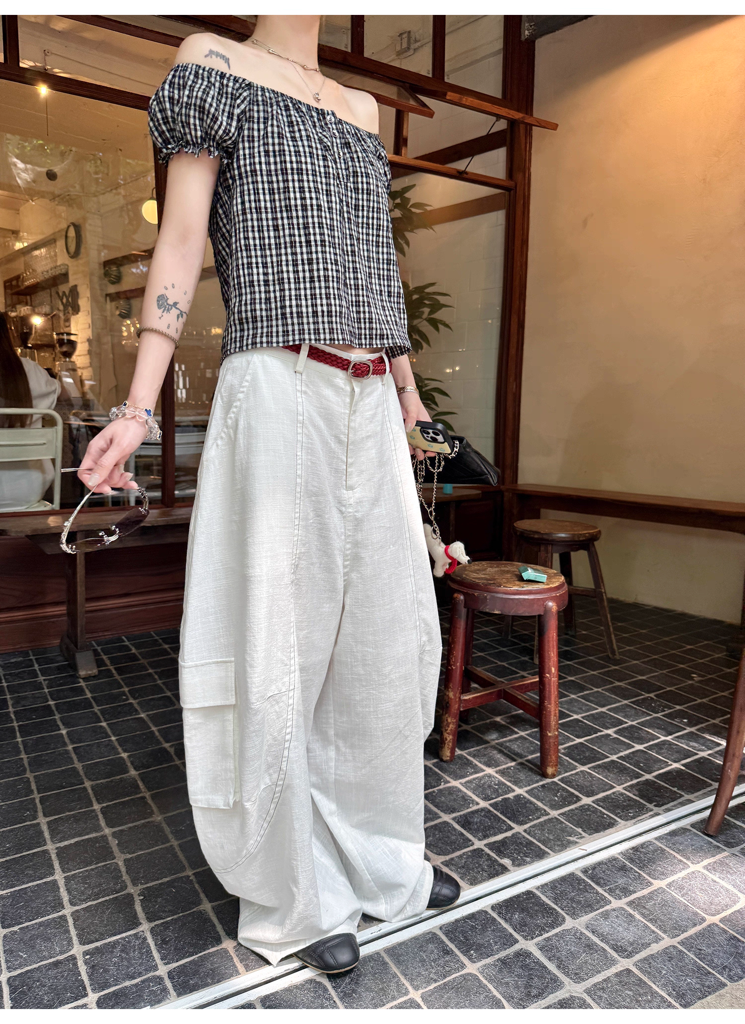 LelyMooch ストリート白ワイルドパンツ  LEM190