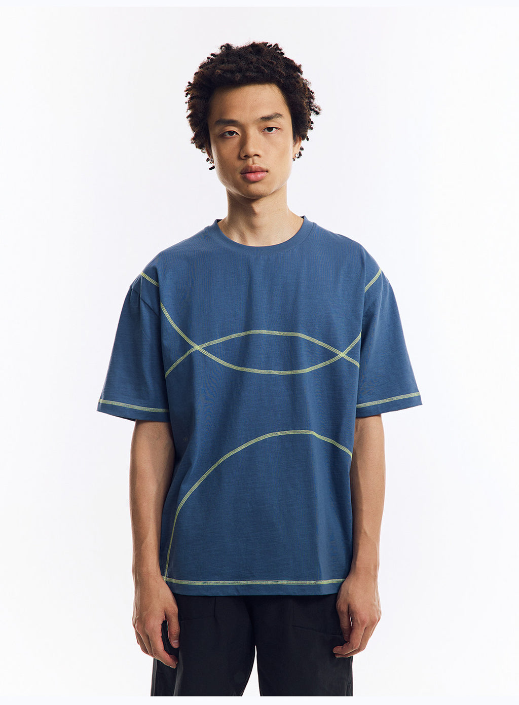 配色ライン半袖Tシャツ  LOM078