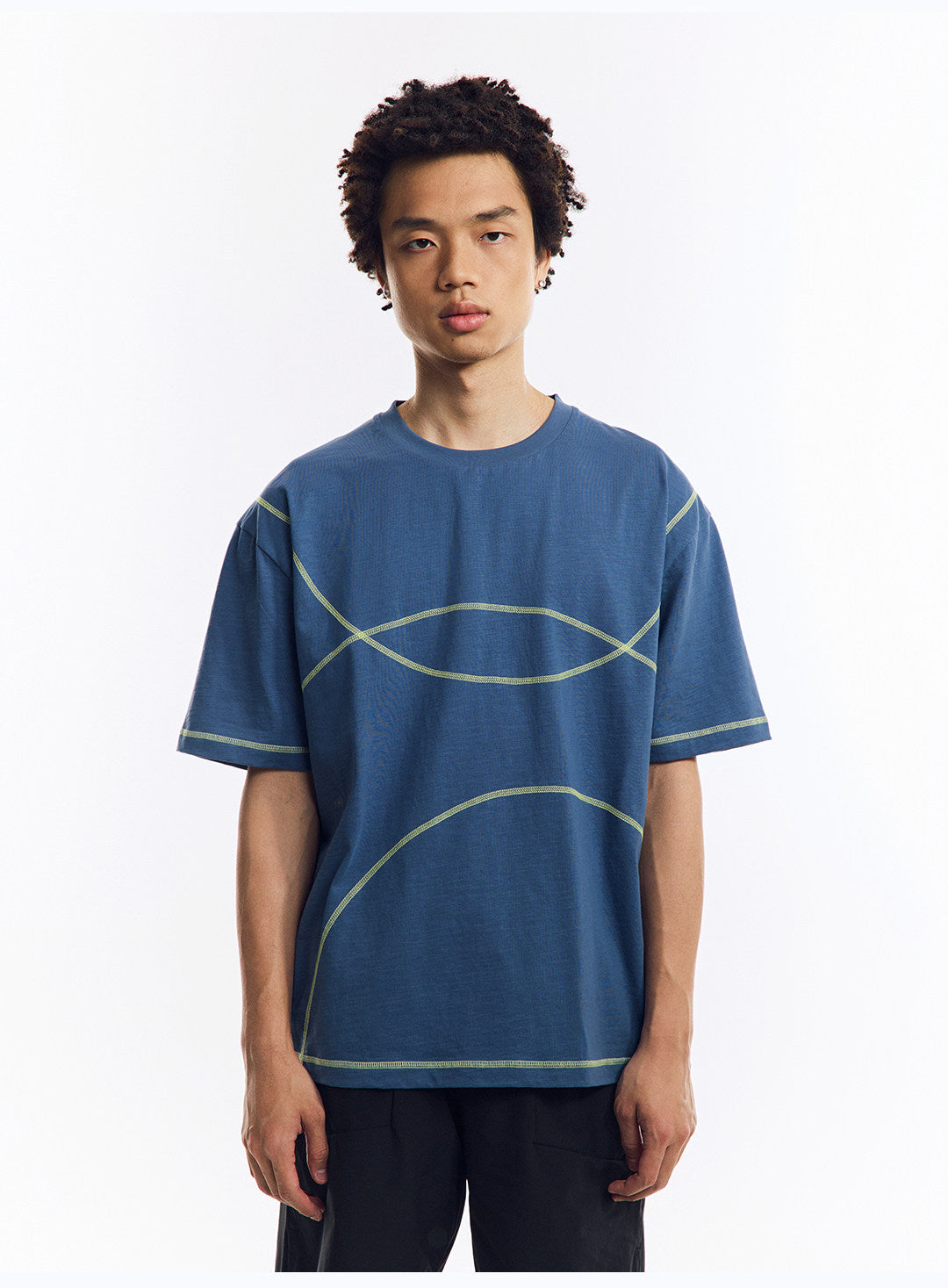 配色ライン半袖Tシャツ  LOM078