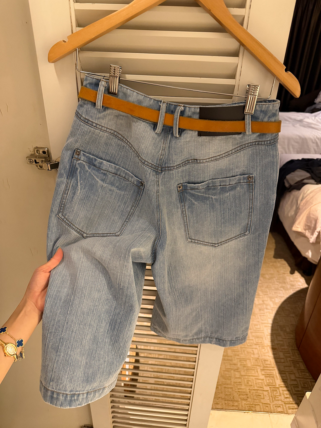 LelyMooch ムラ感ウォッシュ デニムバミューダパンツ  LEM346