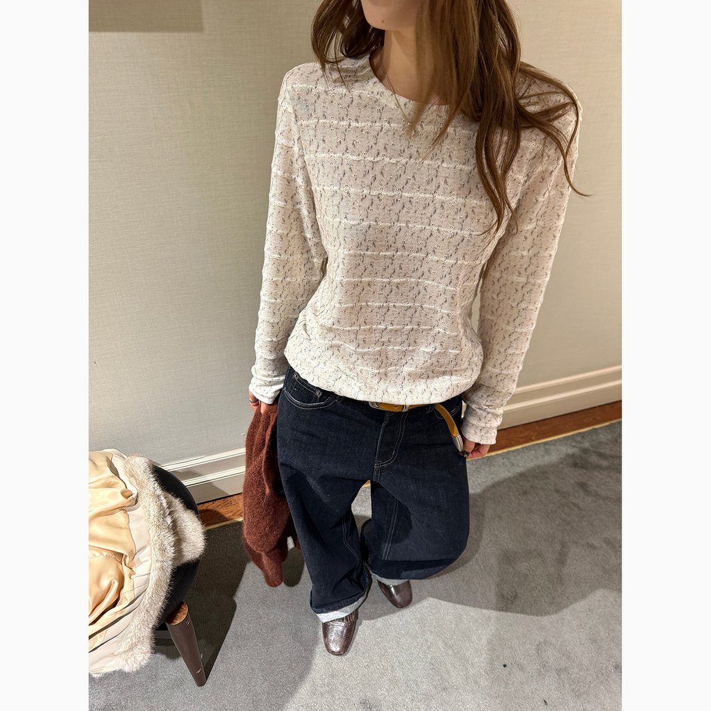 LelyMooch レースタッチ クルーネックトップス  LEM272