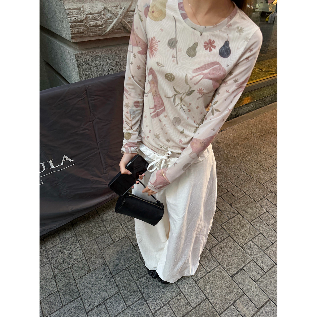 LelyMooch アート総柄シアーメッシュトップス  LEM314