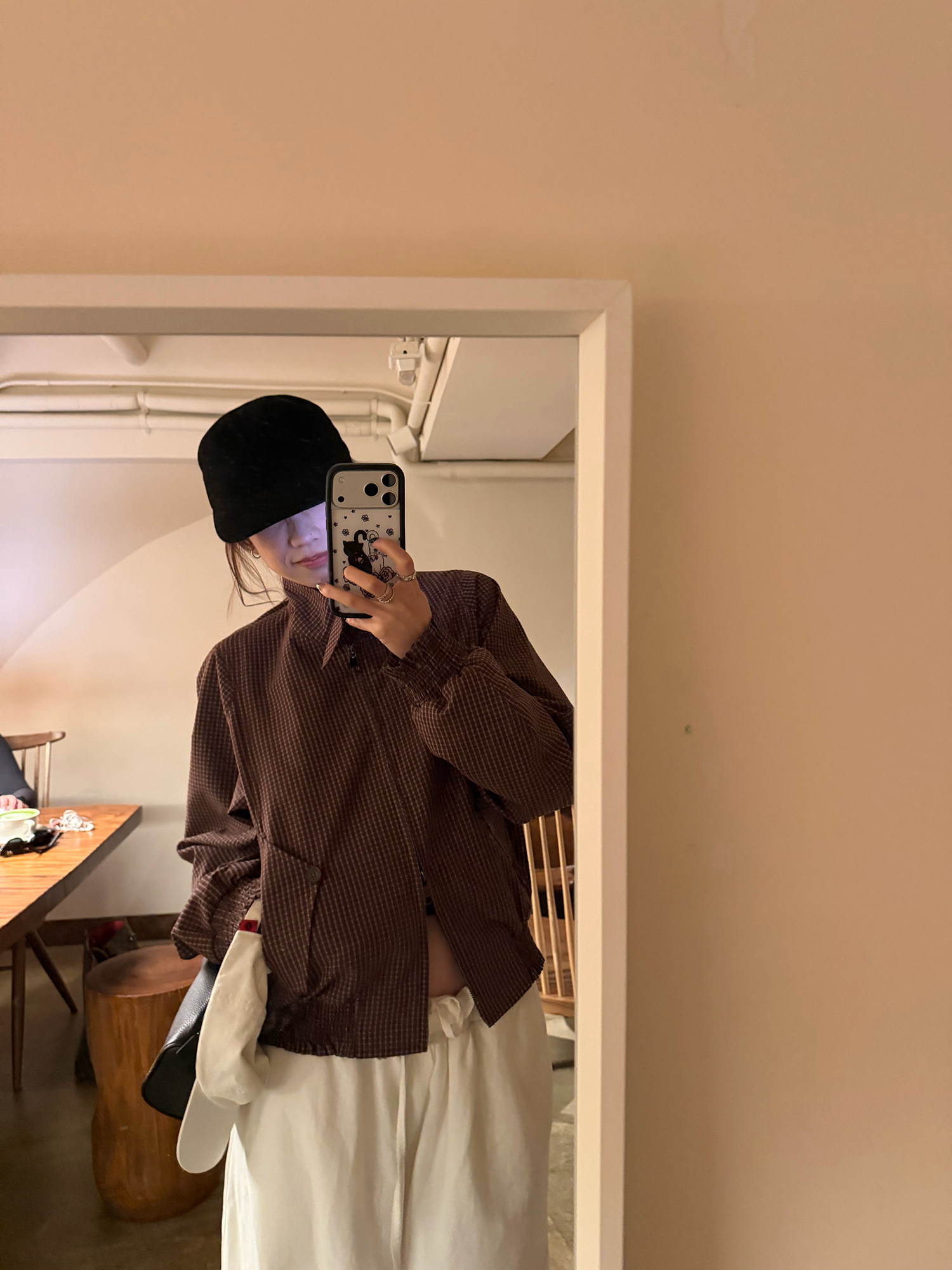 LelyMooch チェック柄スタンドカラーダブルジップブルゾン  LEM318