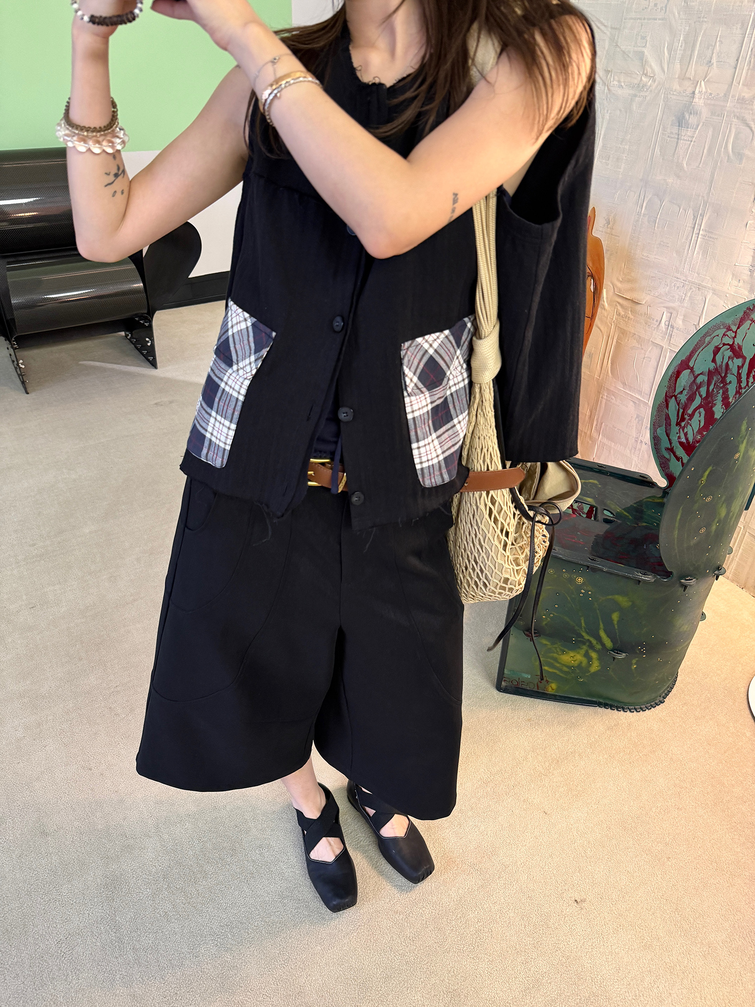 LelyMooch Aライン ワイドパンツ七分丈  LEM202