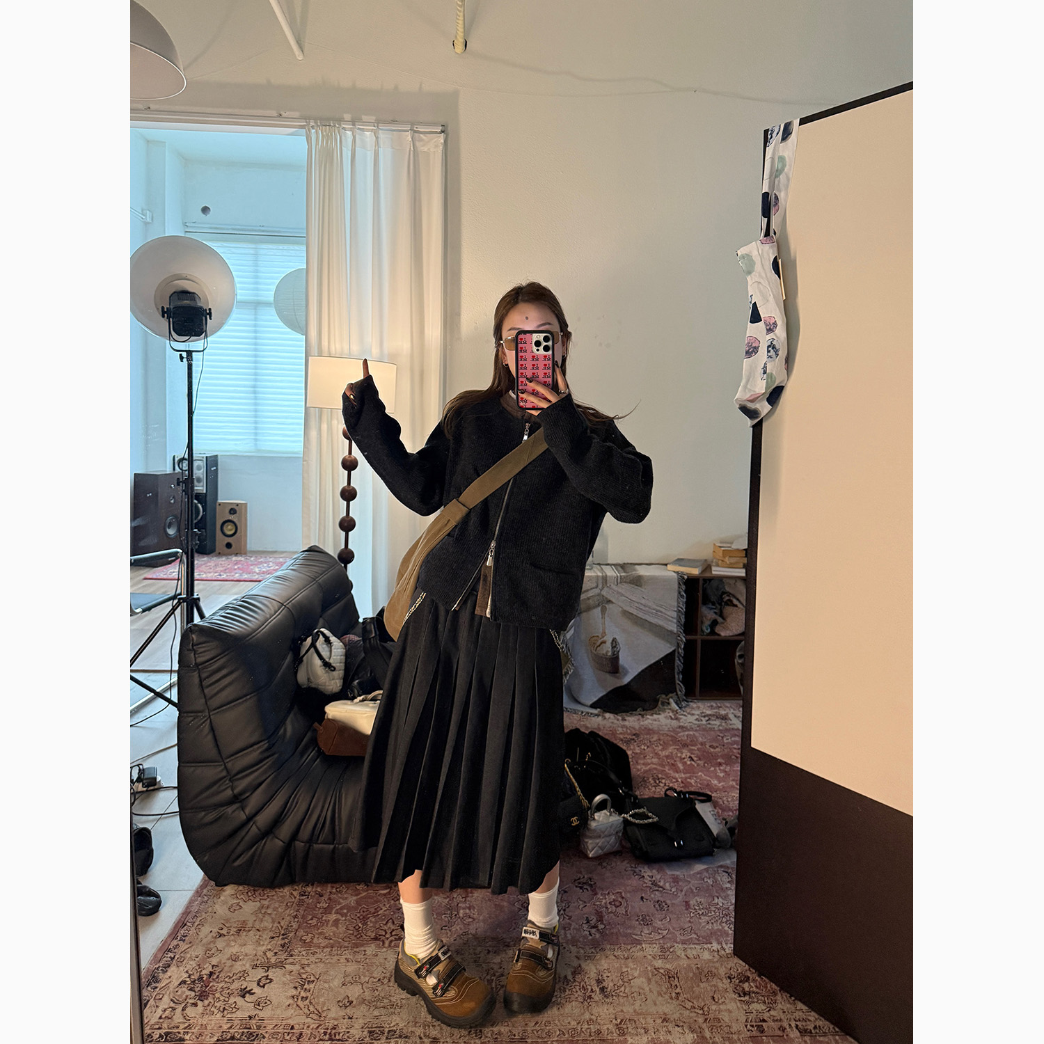 LelyMooch 黒プリーツスカート・ゴムウエスト  LEM277