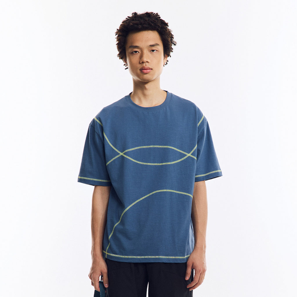 配色ライン半袖Tシャツ  LOM078