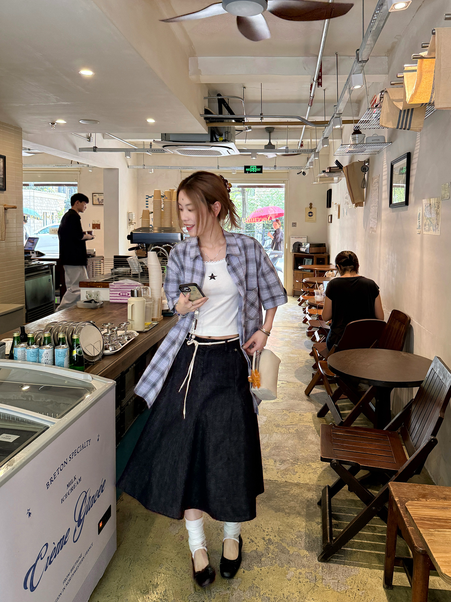 LelyMooch パープル格子柄・軽量半袖シャツ  LEM198