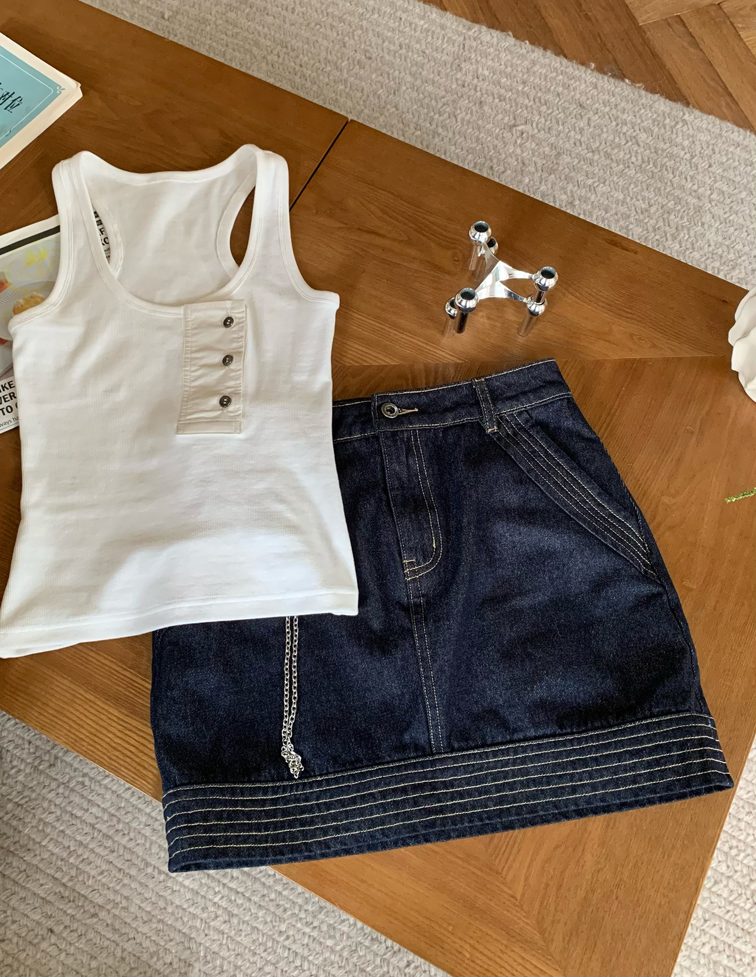 LelyMooch 　デニムスカート‌  インディゴ　LEM129