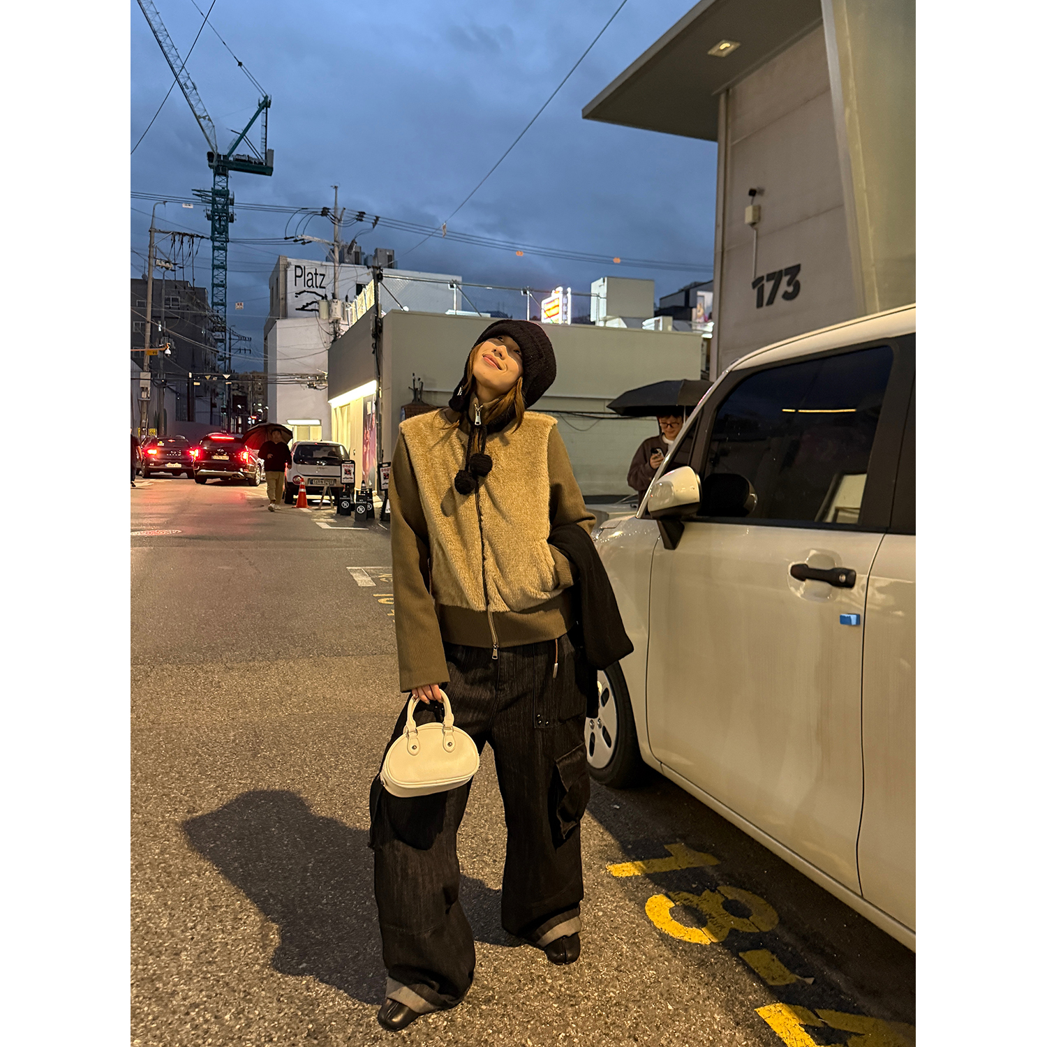 LelyMooch フェイクファー切り替え立ち襟コート  LEM252