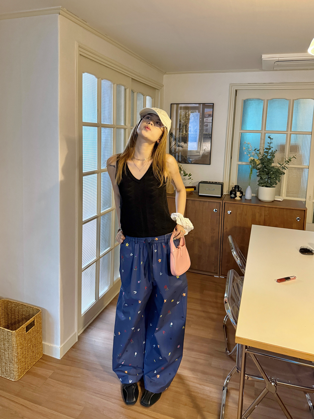 LelyMooch 花柄ワイドドロストパンツ  LEM166