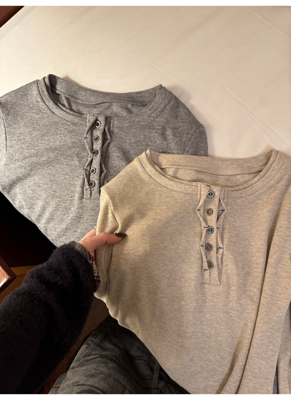 LelyMooch リブ調 ウール風 ヘンリーネックトップス  LEM290