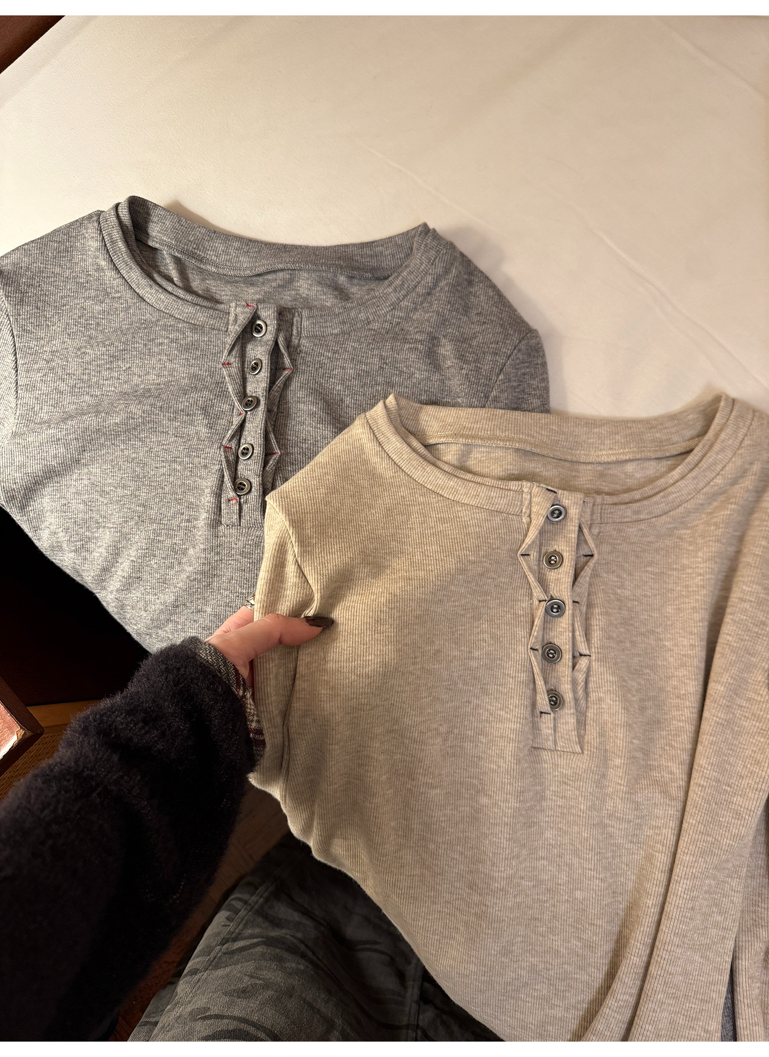 LelyMooch リブ調 ウール風 ヘンリーネックトップス  LEM290