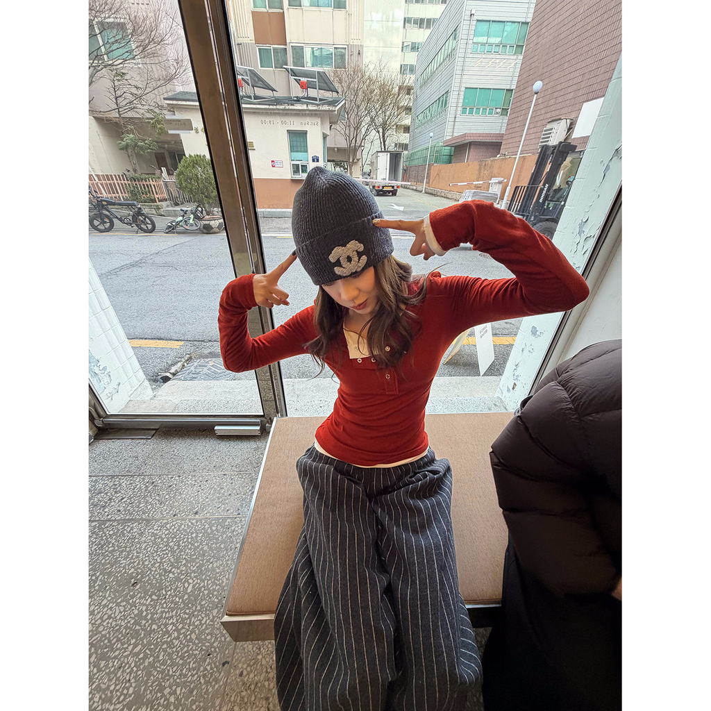 LelyMooch 3色展開 ヘンリーネック ウール混 インナートップス  LEM296