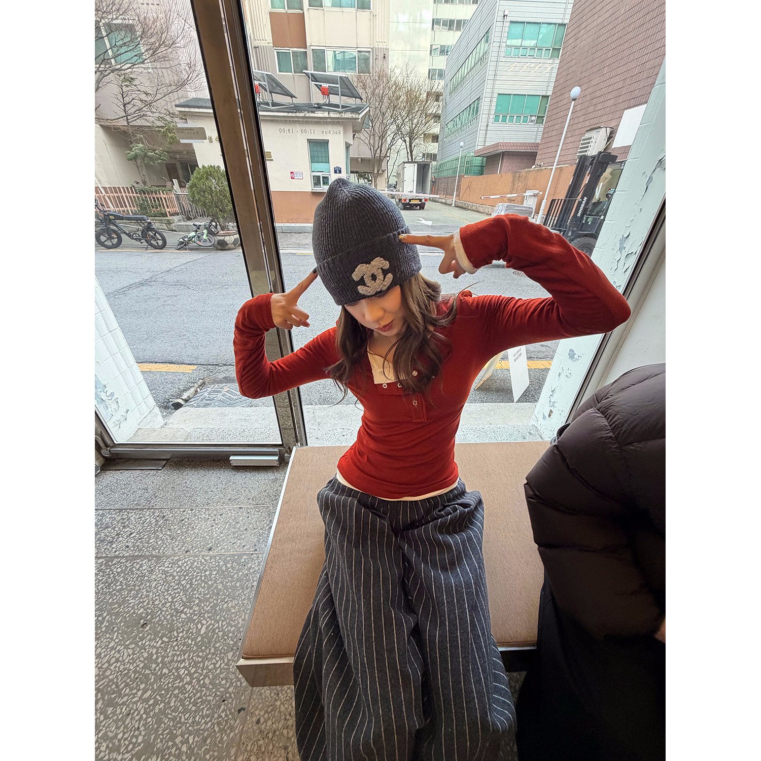 LelyMooch 3色展開 ヘンリーネック ウール混 インナートップス  LEM296