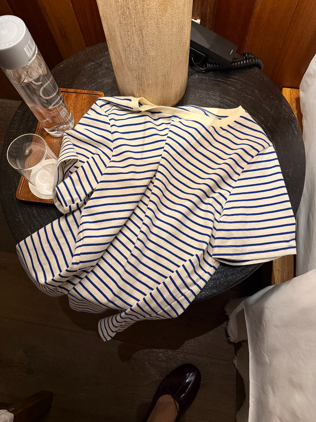 LelyMooch 細ボーダー 配色リブTシャツ  LEM380