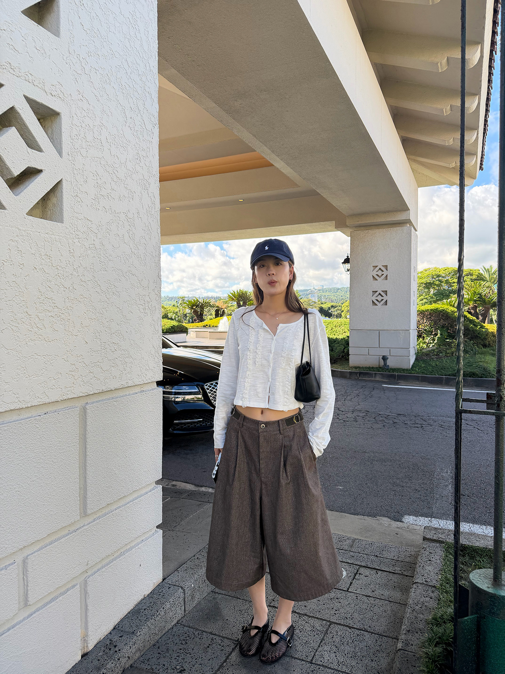 LelyMooch 配色ウエスト アジャスター付きタックキュロットパンツ  LEM396