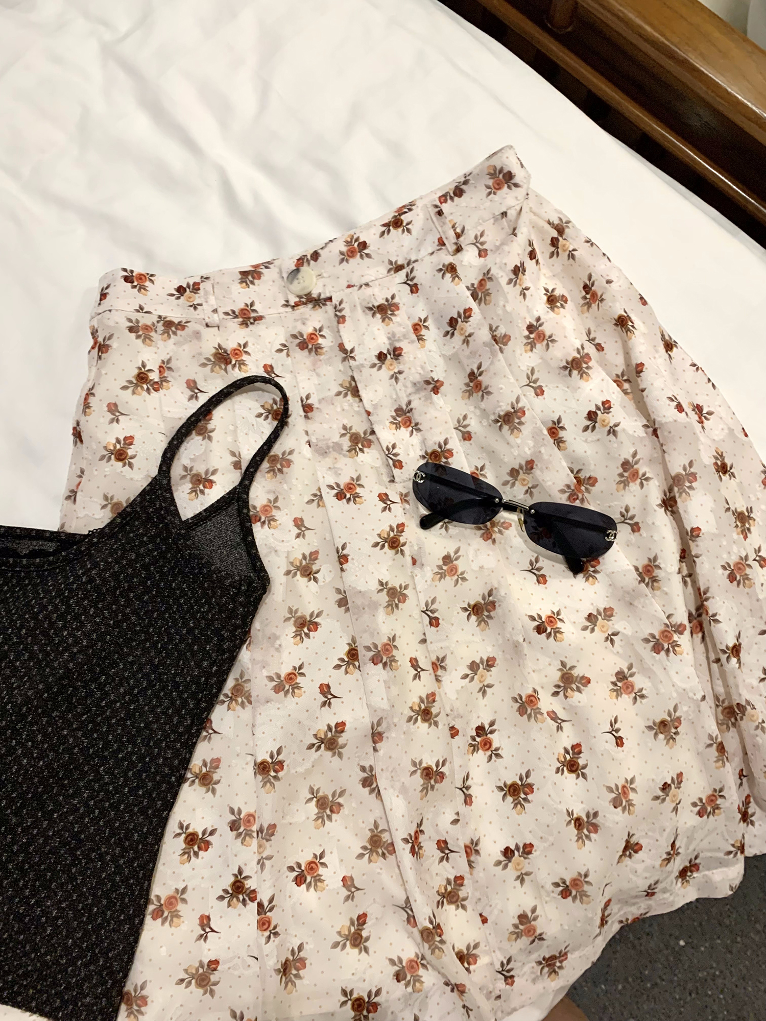 LelyMooch  レトロ小花柄プリーツシフォンスカート  LEM143