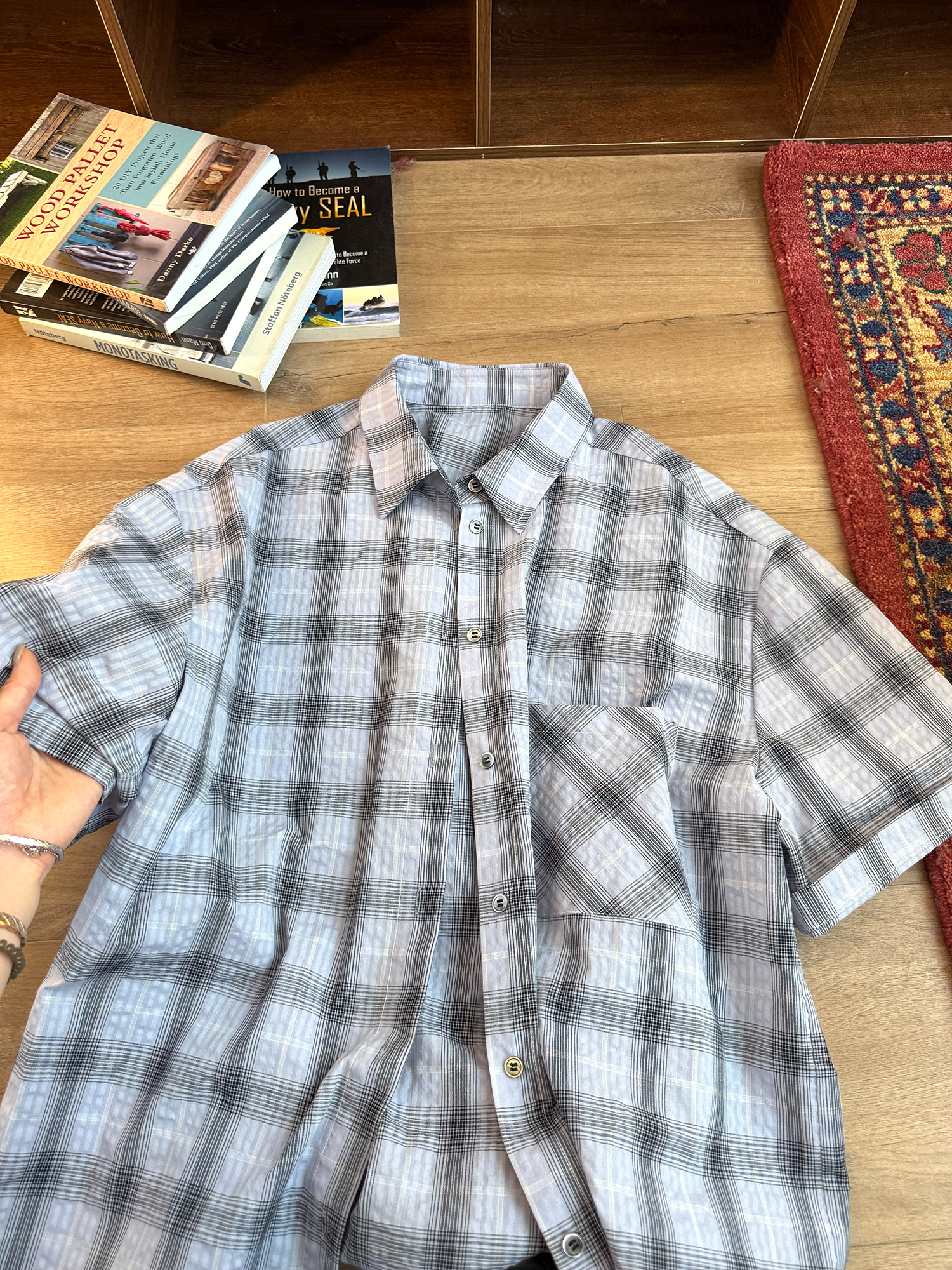 LelyMooch パープル格子柄・軽量半袖シャツ  LEM198