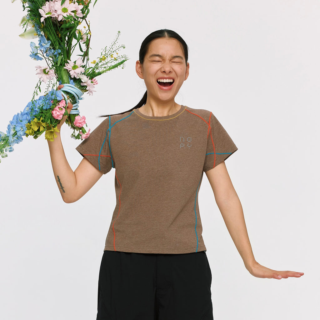すっきり見える 配色ステッチ半袖Tシャツ  LOM075