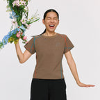 すっきり見える 配色ステッチ半袖Tシャツ  LOM075