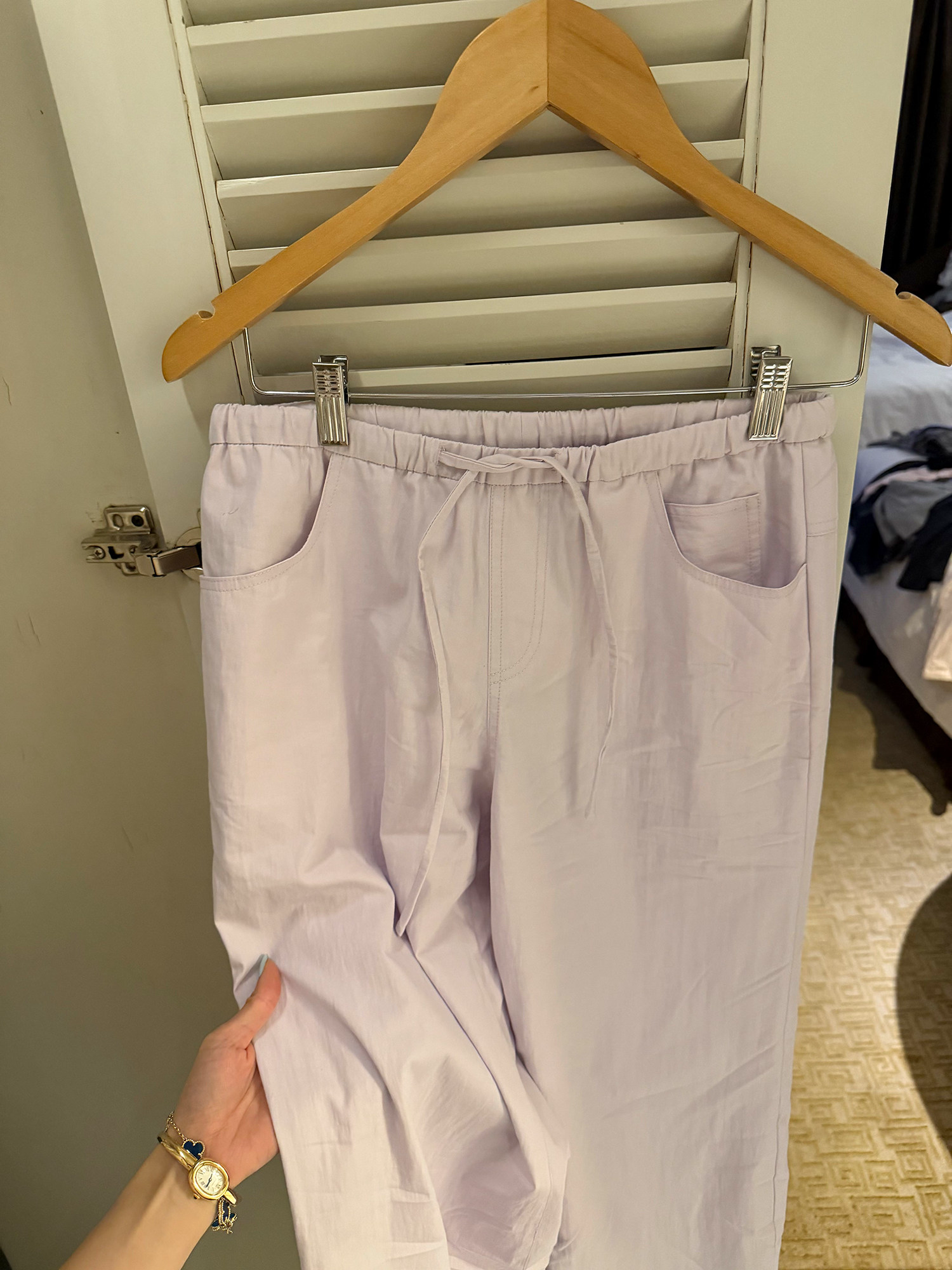 LelyMooch 肌映えラベンダー 抜け感ドロストワイドパンツ  LEM355